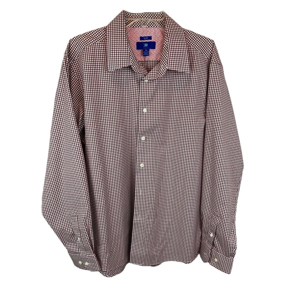 Egara Non-Iron Men Contrast Cuff Red Plaid Slim Fit Button Front Shirt Size XL